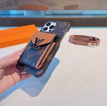 将图片加载到图库查看器,LVPassy Mobile phone shell系列卡袋手机壳,经典老花斜挎卡包,零钱包。针织肩带🉑️拆卸
