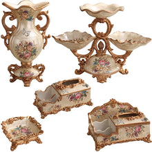 Load image into Gallery viewer, Chinese fruit plate set奢华欧式树脂花瓶水果盘烟灰缸纸巾盒套装创意家居装饰工艺品摆件