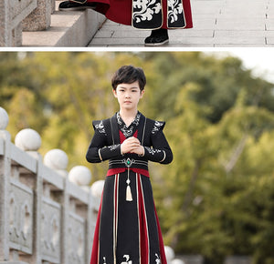 Children's Hanfu Boy's Handsome Student's Ancient Costume Chinese Style Xiake Young Master's Tang Costume Performance Suit Autumn and Winter Suit儿童汉服男童帅气学生古装中国风侠客公子少爷唐装表演服秋冬套装