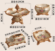 将图片加载到图库查看器，Chinese fruit plate set奢华欧式树脂花瓶水果盘烟灰缸纸巾盒套装创意家居装饰工艺品摆件
