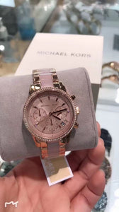 美国直邮！经典款！Michael Kors 水晶Bezel 玫瑰金粉色女款手表MK6307