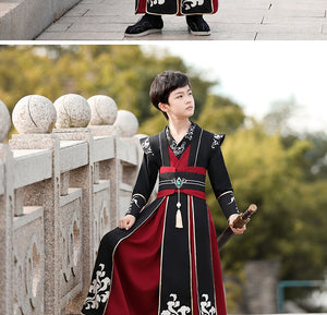 Children's Hanfu Boy's Handsome Student's Ancient Costume Chinese Style Xiake Young Master's Tang Costume Performance Suit Autumn and Winter Suit儿童汉服男童帅气学生古装中国风侠客公子少爷唐装表演服秋冬套装