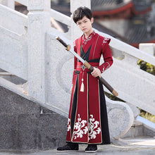 将图片加载到图库查看器，Children&#39;s Hanfu Boy&#39;s Handsome Student&#39;s Ancient Costume Chinese Style Xiake Young Master&#39;s Tang Costume Performance Suit Autumn and Winter Suit儿童汉服男童帅气学生古装中国风侠客公子少爷唐装表演服秋冬套装
