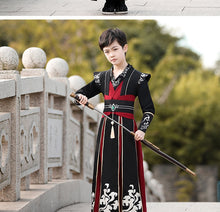 将图片加载到图库查看器，Children&#39;s Hanfu Boy&#39;s Handsome Student&#39;s Ancient Costume Chinese Style Xiake Young Master&#39;s Tang Costume Performance Suit Autumn and Winter Suit儿童汉服男童帅气学生古装中国风侠客公子少爷唐装表演服秋冬套装
