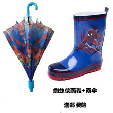 将图片加载到图库查看器，Children&#39;s rain shoes suit 儿童雨鞋雨衣雨伞套装男童蜘蛛侠时尚防滑卡通雨靴小孩水鞋学生鞋
