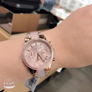 美国直邮！经典款！Michael Kors 水晶Bezel 玫瑰金粉色女款手表MK6307