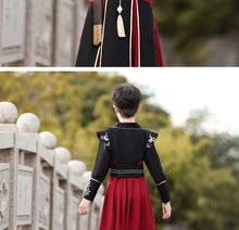 将图片加载到图库查看器，Children&#39;s Hanfu Boy&#39;s Handsome Student&#39;s Ancient Costume Chinese Style Xiake Young Master&#39;s Tang Costume Performance Suit Autumn and Winter Suit儿童汉服男童帅气学生古装中国风侠客公子少爷唐装表演服秋冬套装
