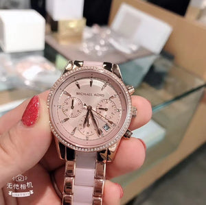 美国直邮！经典款！Michael Kors 水晶Bezel 玫瑰金粉色女款手表MK6307