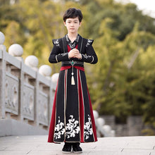 将图片加载到图库查看器，Children&#39;s Hanfu Boy&#39;s Handsome Student&#39;s Ancient Costume Chinese Style Xiake Young Master&#39;s Tang Costume Performance Suit Autumn and Winter Suit儿童汉服男童帅气学生古装中国风侠客公子少爷唐装表演服秋冬套装
