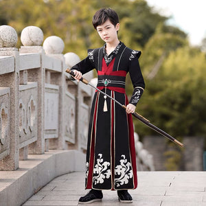 Children's Hanfu Boy's Handsome Student's Ancient Costume Chinese Style Xiake Young Master's Tang Costume Performance Suit Autumn and Winter Suit儿童汉服男童帅气学生古装中国风侠客公子少爷唐装表演服秋冬套装