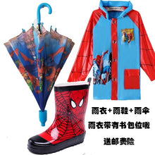 将图片加载到图库查看器，Children&#39;s rain shoes suit 儿童雨鞋雨衣雨伞套装男童蜘蛛侠时尚防滑卡通雨靴小孩水鞋学生鞋
