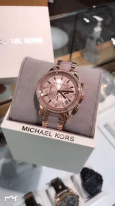 美国直邮！经典款！Michael Kors 水晶Bezel 玫瑰金粉色女款手表MK6307