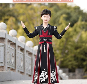 Children's Hanfu Boy's Handsome Student's Ancient Costume Chinese Style Xiake Young Master's Tang Costume Performance Suit Autumn and Winter Suit儿童汉服男童帅气学生古装中国风侠客公子少爷唐装表演服秋冬套装