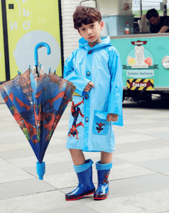 Children's rain shoes suit 儿童雨鞋雨衣雨伞套装男童蜘蛛侠时尚防滑卡通雨靴小孩水鞋学生鞋